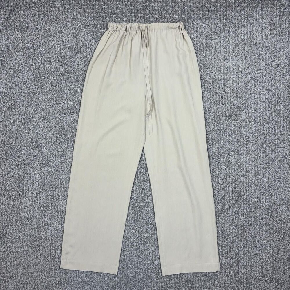 Vintage Clio Pants Womens Small Beige Silk Straight Travel Loungewear Capsule